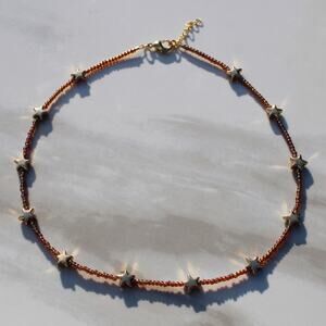 Red Rainbow and Gold Star Charm Beaded Necklace